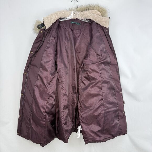 Ralph Lauren women's Faux-Fur-Trim Hooded Down Puffer Coat Burgundy Plus Size 3X - Picture 12 of 16